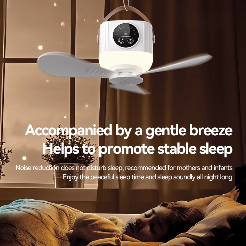 Ceiling Fans With LED Lamp Silent Fans Rechargeable Lamp 4 Wind Speed Remote Control Portable LED for Bedroom Camping