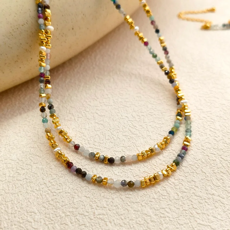 Retro Jewelry One Layer Multi Colorful Gold Color Glass Metal Bead