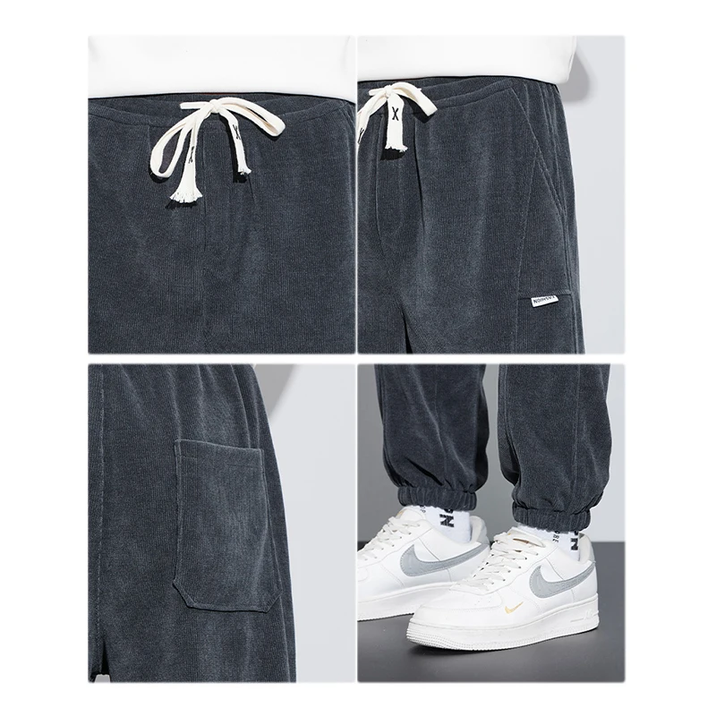 Spring Autumn Joggers Corduroy Pants for Men Clothes Black Grey Loose Drawstring Casual Harem Pants Male Trousers Streetwear