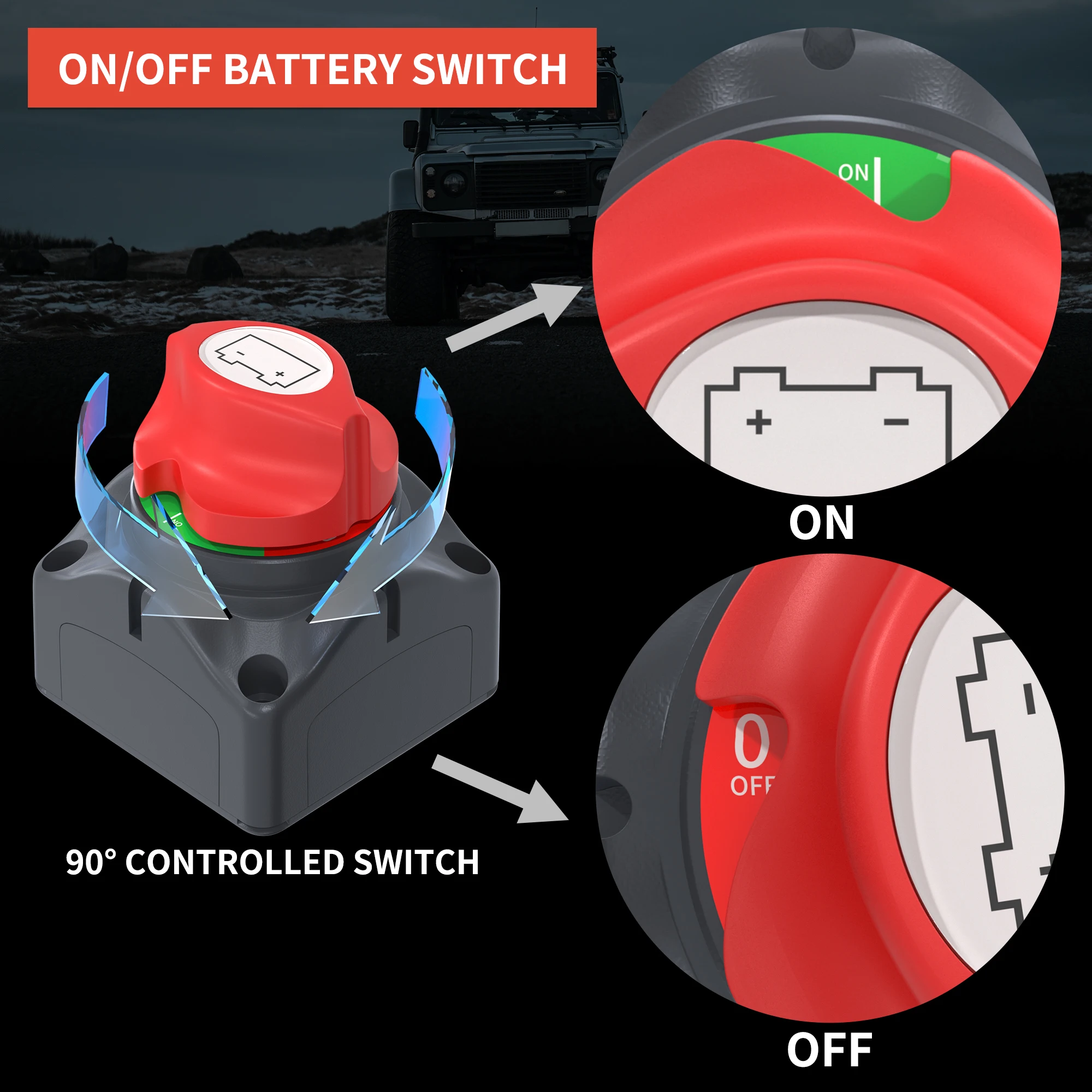 Battery Disconnect Switch DaierTek Car Battery Disconnect Switch 48V 24V 12V Cut Off 2 Position 2 Pin M10 275A Battery Connection Switch for Marine Boat