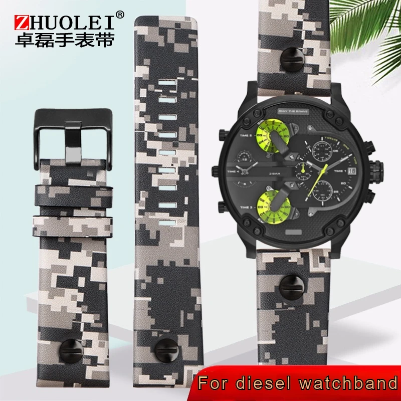 

For diesel DZ7311 4318 7395 Series Soft Genuine leather Strap Camouflage gray cowhide Watchband 24mm 26mm 28mm Men's Bracelet