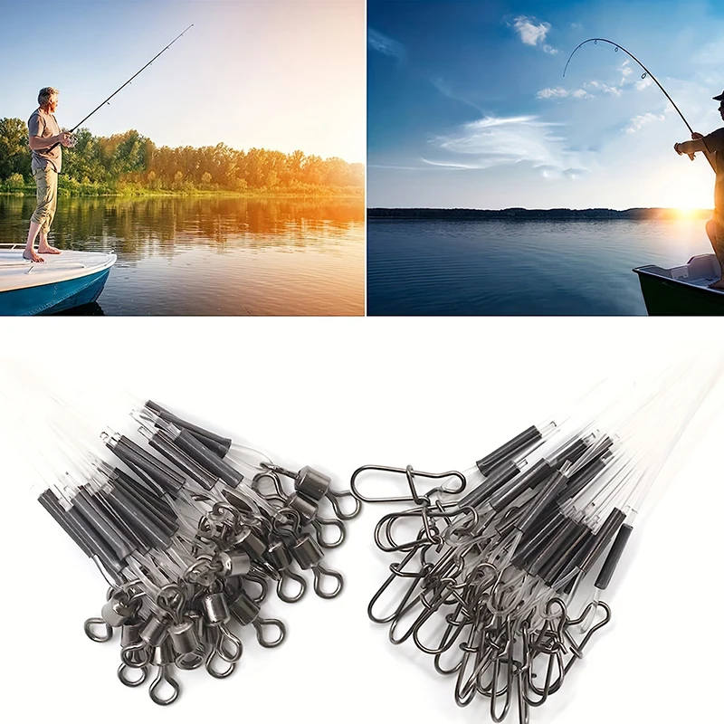 10PCS 100% Fluorocarbon Fishing Line Fishing Rod Fluorocarbon Line With Rolling Swivel And Quick Lock Pressure Test 7-18kg 3