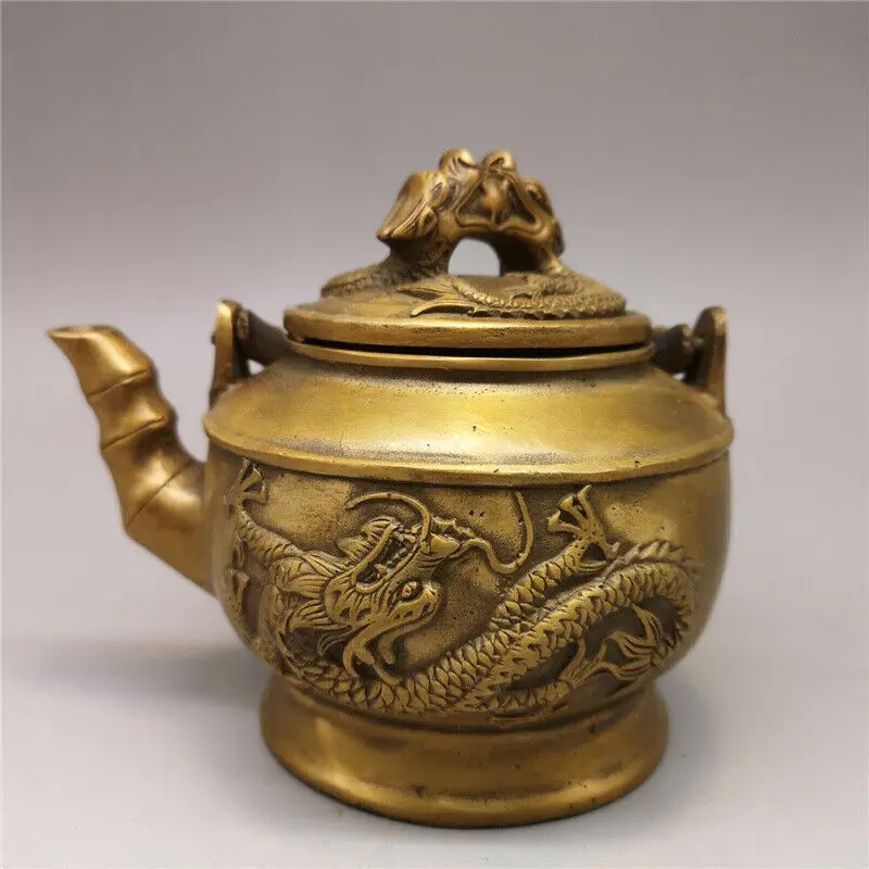 

An Old Brass Double Dragon Wine Pot From The Chinese Antiques Collection
