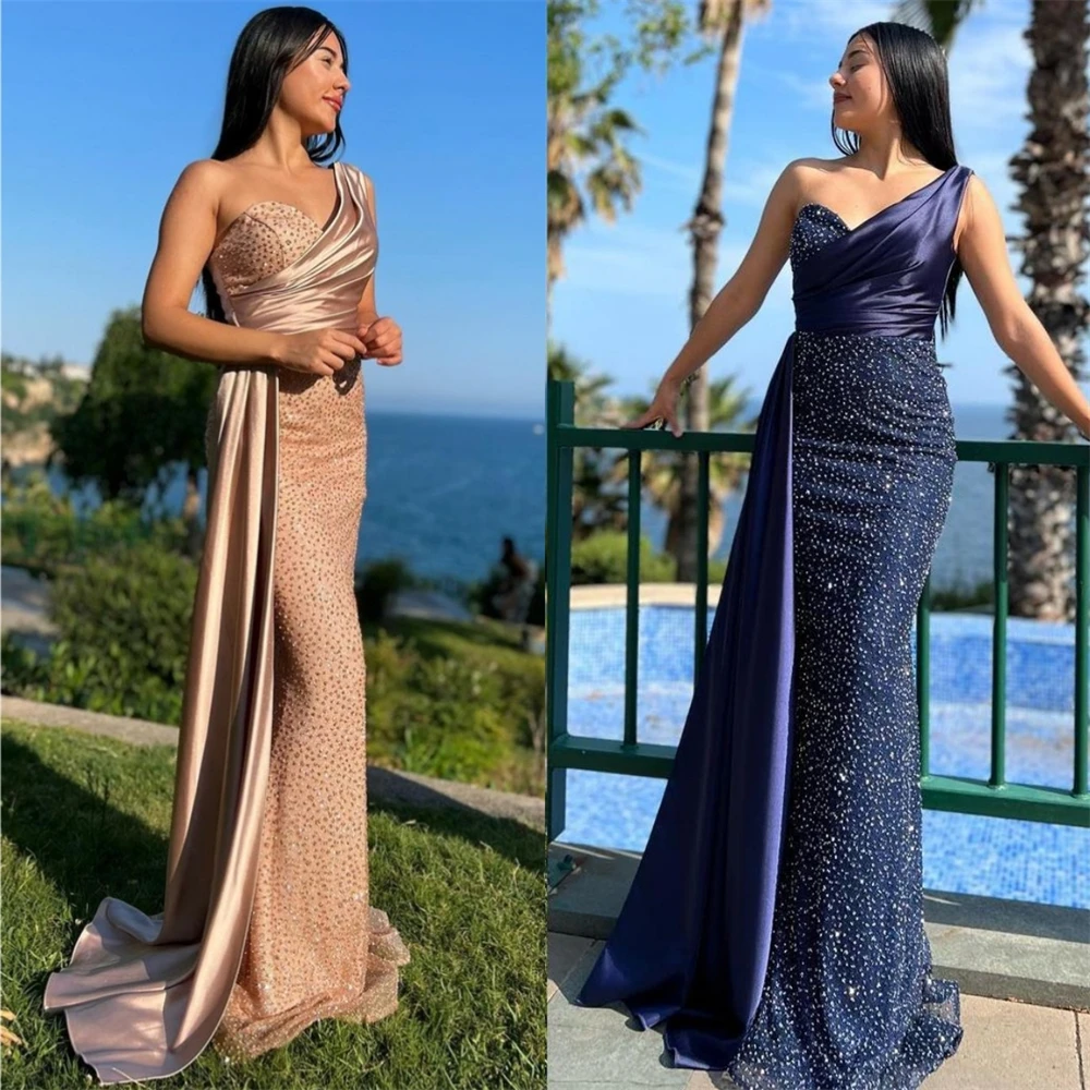 

Jiayigong sparkle One-shoulder Sheath Cocktail Sequin Draped SatinOccasion EveningGownbirthday dress for women luxury 2023