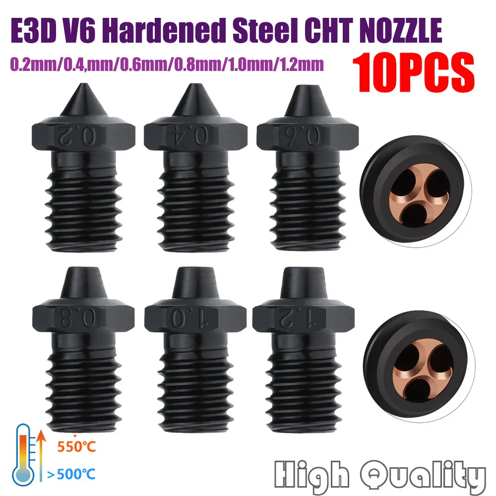 

10PCS E3d V6 CHT Nozzle Hardend Steel 0.2/0.4/0.6/0.8/1.0/1.2mm High Quality High Flow Nozzles For V6 hotend Wholesales