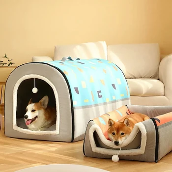 Removable Closed Dog Cat Sleeping Bed Winter Warm Kennel Cat Nest Pet House Medium Large Dog Kittens Bed Houses And Habitats
