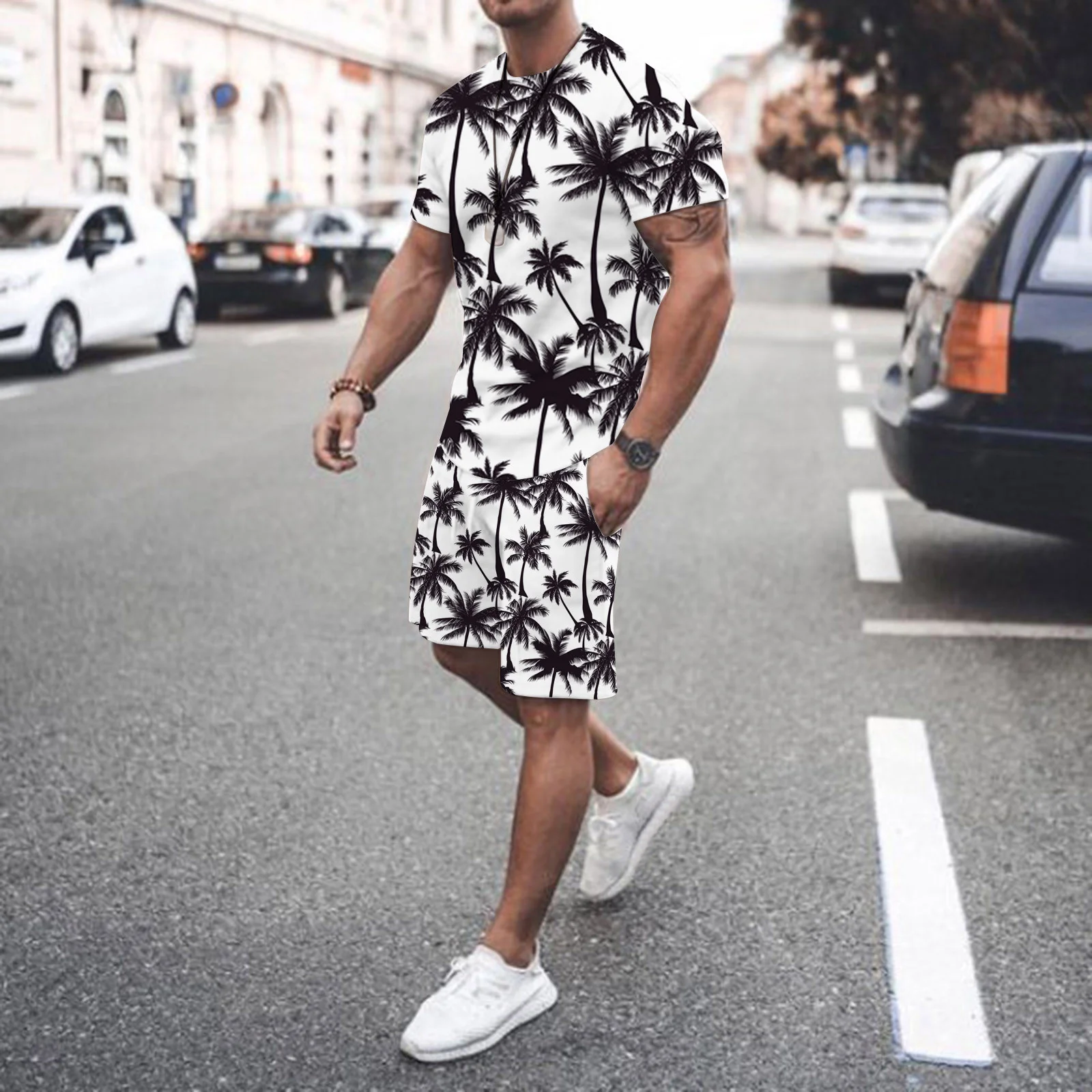 Summer Man Tracksuit Short Sleeve Tshirt＋Shorts Set Two Piece Outfits​ 3D Print Men's  Suit Oversized Street Male Clothing