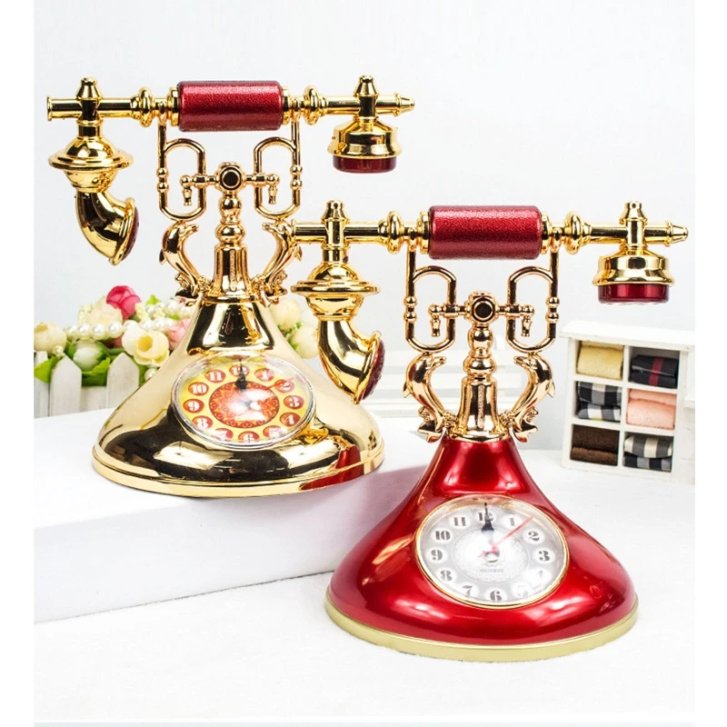 Retro Telephone Model Alarm Clock Creative Timekeeper Desktop Ornament Home Kids Room Bedside Table Decoration A02 23 digital clock