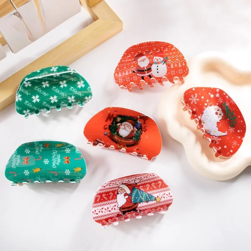 

Cute Cartoon Santa Claus Snowflake Red Green Geometric Hair Claws Hairpin 2023 New Christmas Hair Clip Christmas Party Headdress
