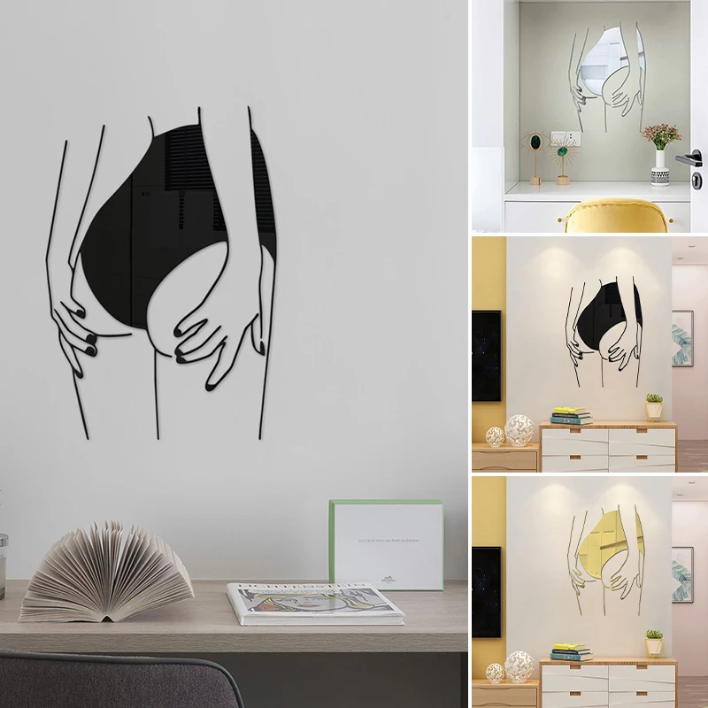 Mirror Wall Stickers Geometric Beauty Girl Acrylic Wall Decal Mirror