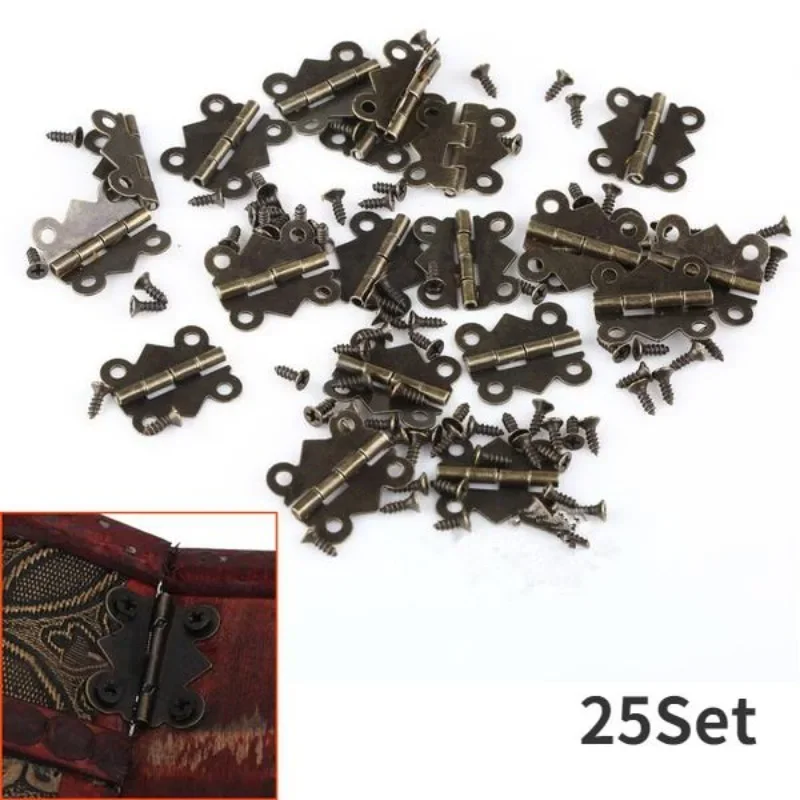 25Set 20*25mm 4 Holes Butterfly Hinges For Cabinet Drawer Jewellery Wood Box Wine Case Furniture