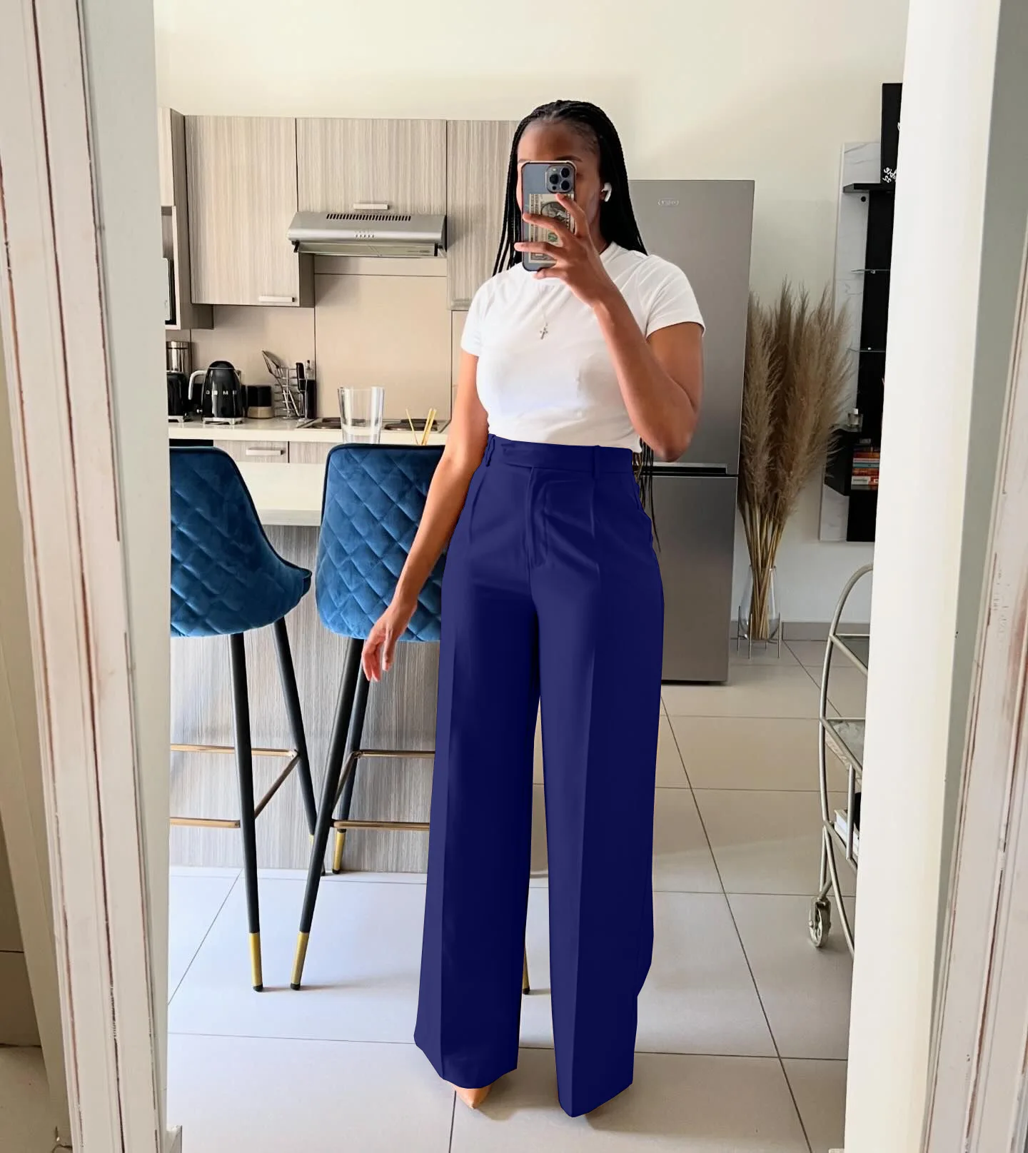 ladies blue dress pants Royal Blue The Most Popular High Waisted Dress Pants – Aquarius Brand