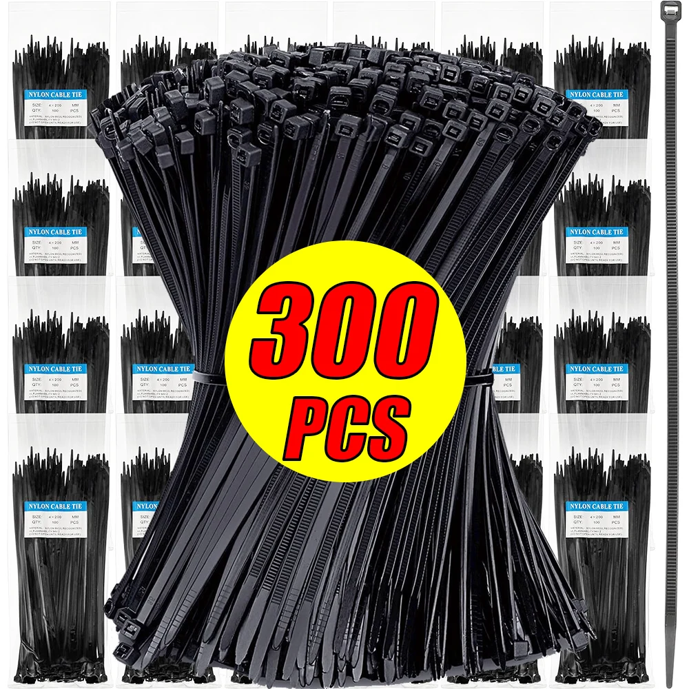 

300/100pcs Self-Locking Nylon Cable Ties Adjustable Cord Ties Reusable Straps Fastening Loop Wire Home Office Organizer Supplies