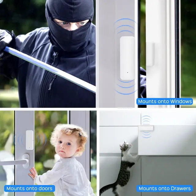 ONENUO Tuya WiFi Window Door Sensor Door Open Closed Magnetic Detector Home Security Protection Smart Life Door Alexa Google 4