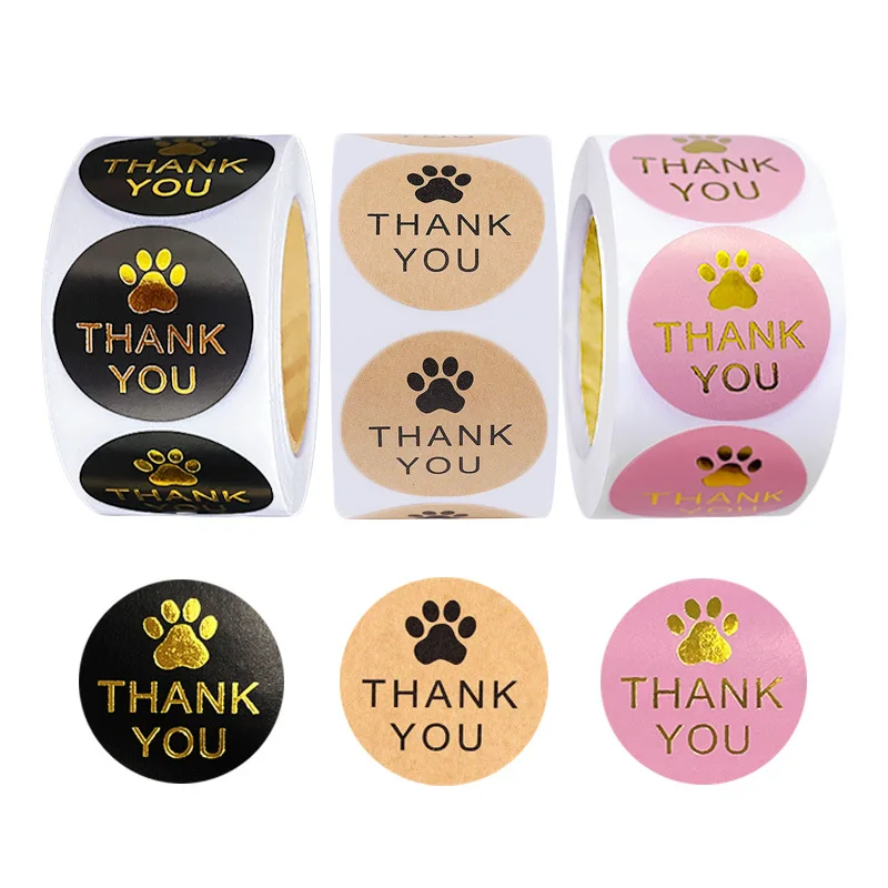 500-pcs 1 Zoll Bronzing niedlichen Katze Fußabdruck danke Kraft papier Aufkleber Rolle Hochzeits dekoration Briefpapier Geschenk Siegel Etikett