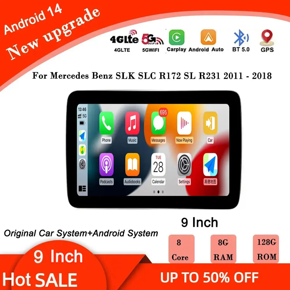 

9" IPS For Mercedes Benz SLK SLC R172 SL R231 2011 - 2018 Android 14 Car Radio GPS Navigation Multimedia Carplay Auto System
