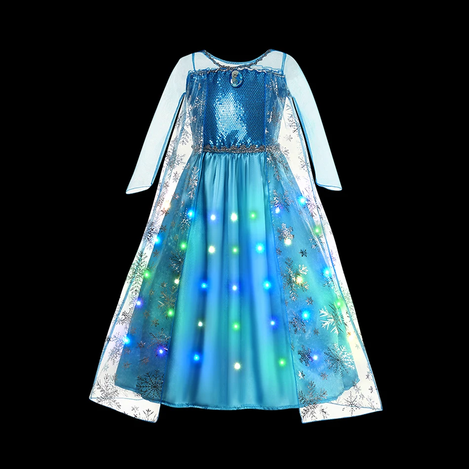 thumbnail image 1 of Frozen Girls Elsa Anna LED Light Up Princess Dress for Kids Cosplay Party Clothes Mermaid Rapunzel Snow White Carnival Prom Gown, 1 of 4