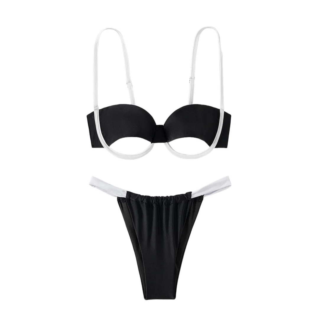 Temptation steel support without chest cushion three-point leak hip high waist split swimsuit set