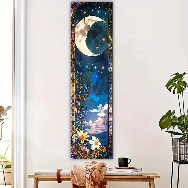 Plantes florales tableau tapisserie verticale soleil et lune tenture murale référence illustration art botanique tapisserie fleurs décor à la maison 4