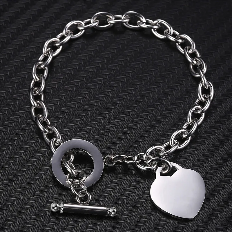 Classic Stainless Steel Toggle Bracelets Thick Chain Love Heart