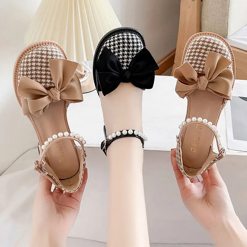 

Sandals 2023 Summer New Versatile Medium Heel Thick Heel Pearl Sandals