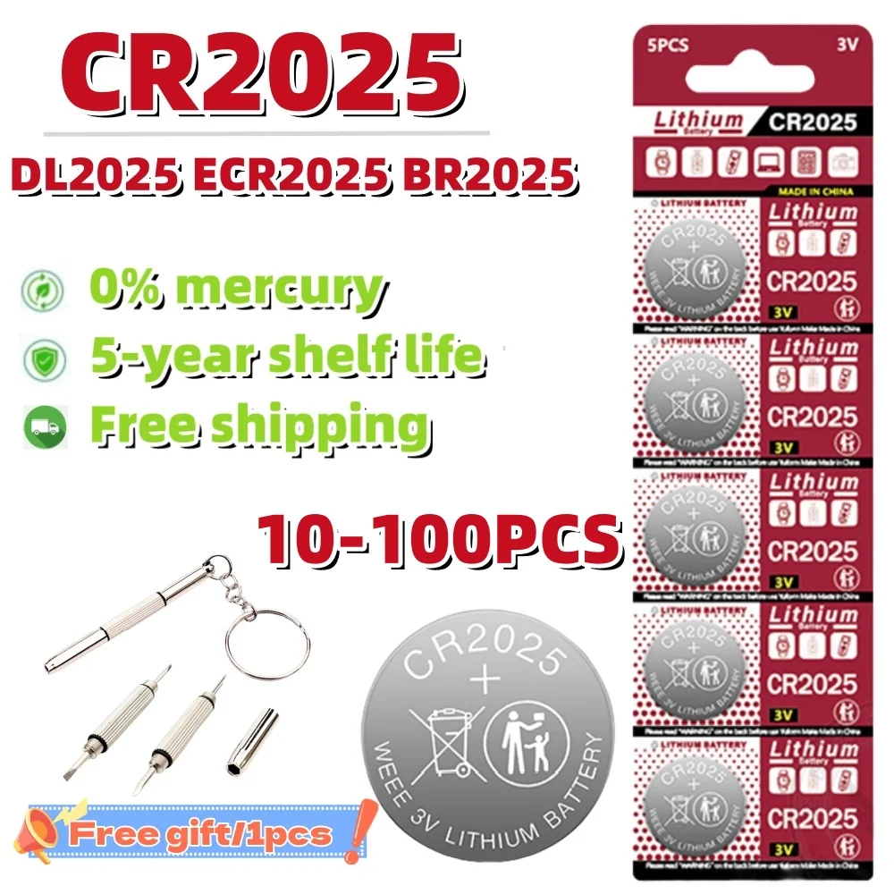 

10-100PCS 150mAh 3V CR2025 Battery CR 2025 Lithium Battery DL2025 BR2025 KCR2025 For Car Remote Control Watch Button Coin Cells