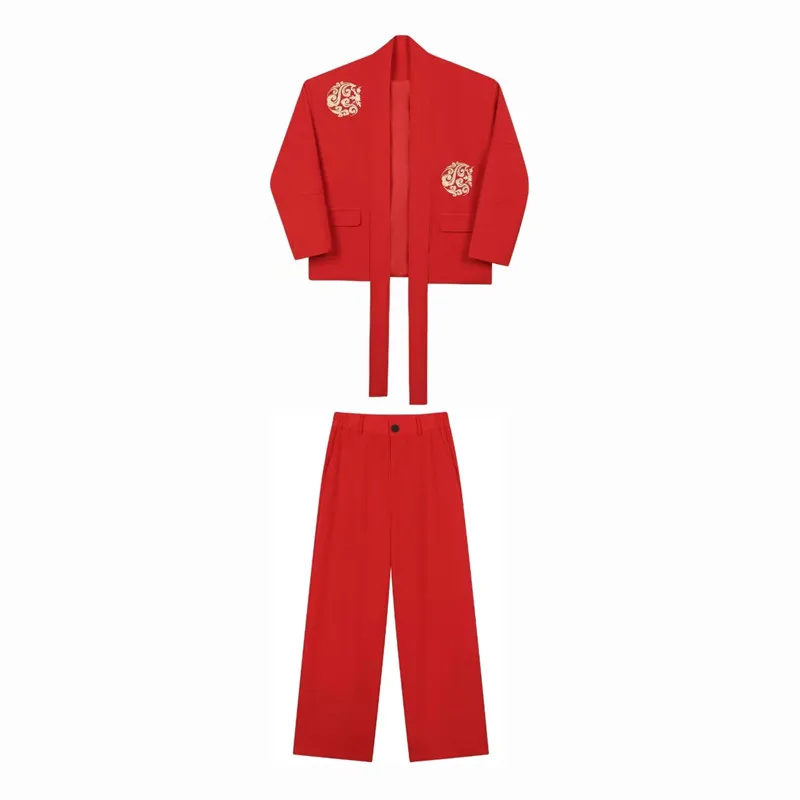 Fashion New Long Sleeve Suit Men's Spring Autumn High-End Embroider Red Men's Sets Youth Popularity Trendy Male Two-Piece Suit