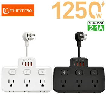 US AC Power Strip Wall Mounted  Multitap Independent Switch Power Socket  adapt With USB Type C Ports Charging Network Filter 1