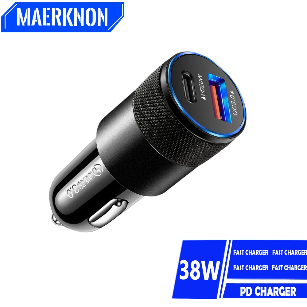 

QC3.0 38W Car Charger PD Type C Charger Fast Charging In Car 2 Ports Usb Phone Chargers For IPhone 11 13 14 Pro Xiaomi 13 Huawei