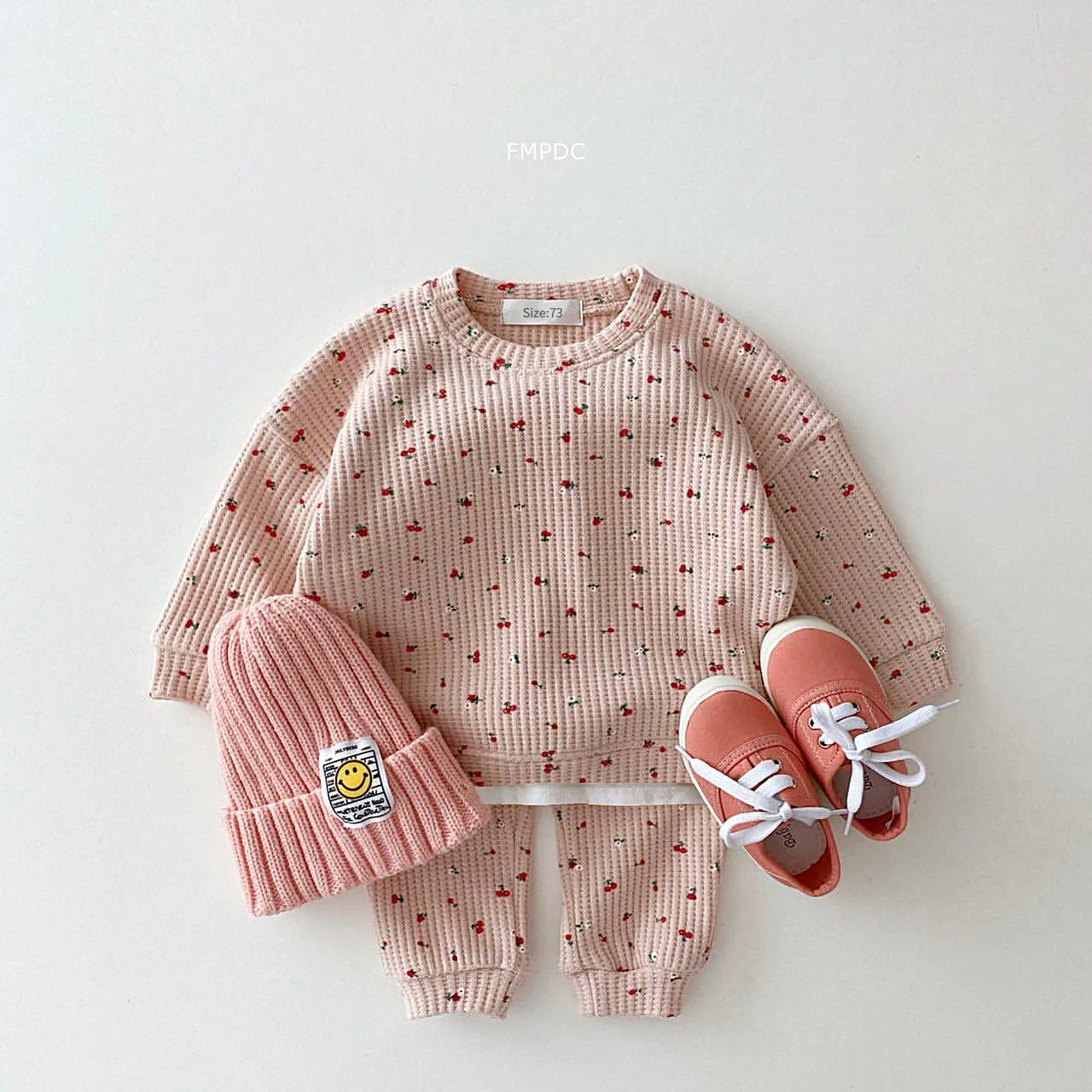 

Baby Girl Clothes Korean Version Children's Clothing Waffle Sweater Casual Suit Spring And Autumn Girls Floral 2-piece Sets