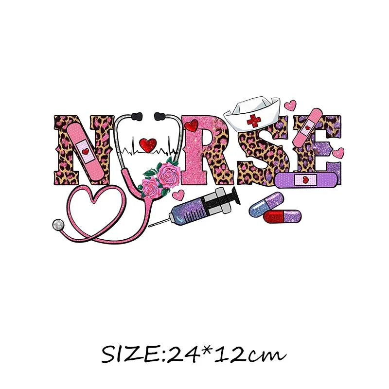 Valentine's Day Nurse Love Day Iron on Decals Heat Transfer Stickers Patches for Clothes Hoodies