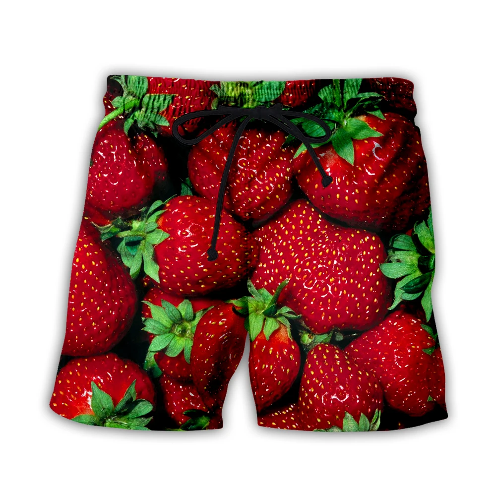 Novelty 3D Shorts for Men Strawberry Watermelon Printed Trunks Summer Beach Shorts Drawstring Mid Waist Elastic Short Pant New