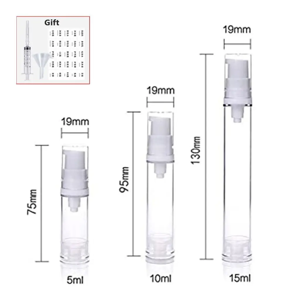 3/4Pcs Refillable Travel Refillable Bottle Set Empty Clear Lotion Pump Bottles Airless 5ml/10ml/15ml Vacuum Press Pump Bottles