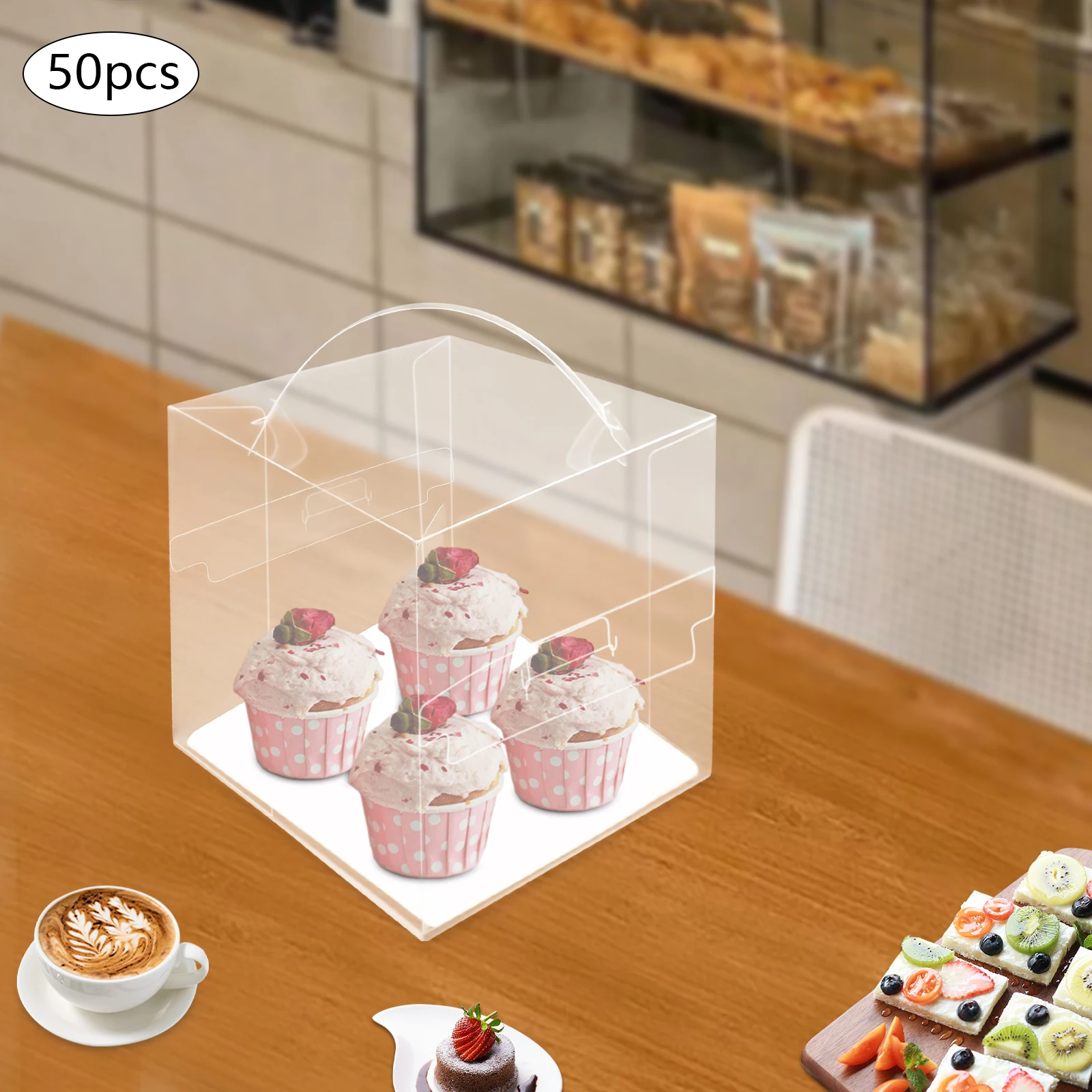 50pcs Clear PET Square Cake Boxes with Handles, 13x13x13cm Assembly Required, Food-Safe... - SKU CPCB1120 - UGI Packaging