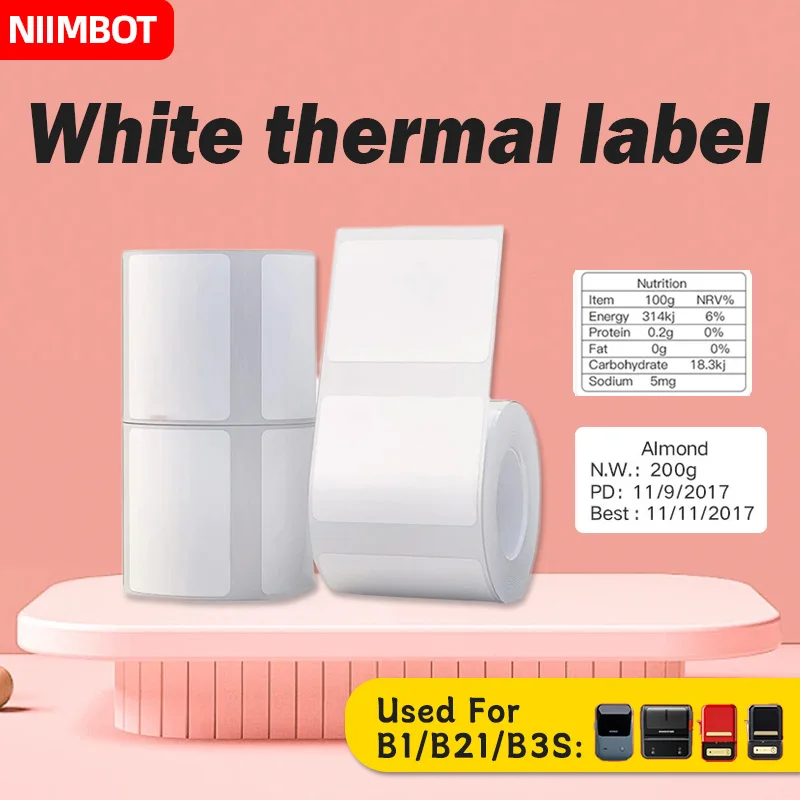 Niimbot B1/B21/B3S 흰색 가격 라벨 미니 라벨 프린터 스티커 휴대용 열 라벨 스티커 자체 접착 방수