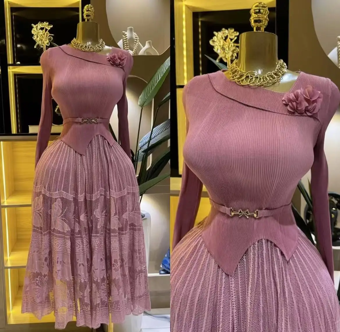 فستان مياكي بطيات 2025 بياقة قطرية أنيق فضفاض بلون...