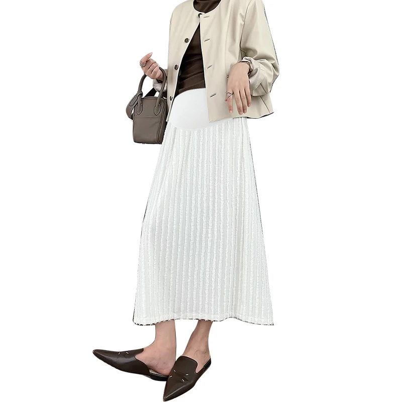 Good Quality Maternity Fleece Skirts Spring Autumn Back Split Tassel Patchwork Striped Pregnant Woman Mini Skirt