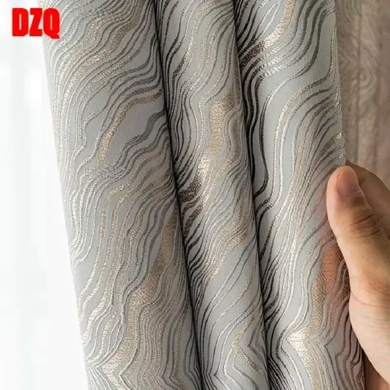 

Jacquard Texture Gold Luxury Modern Curtains for Living Room Bedroom Dining New Style High Blackout Striped Pattern Window