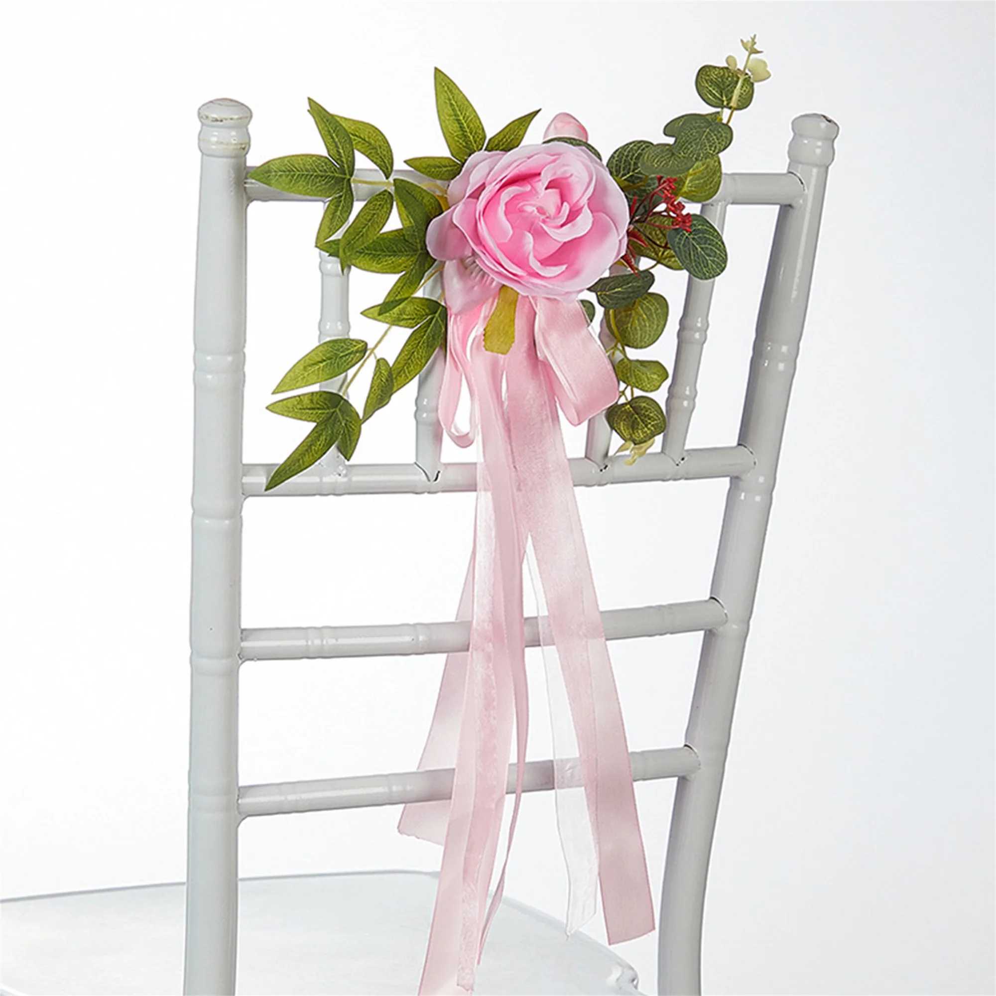 Artificial Flower Garland with Ribbons for Wedding Aisle Decorations Pew Chair Decor Ceremony Party Supplies