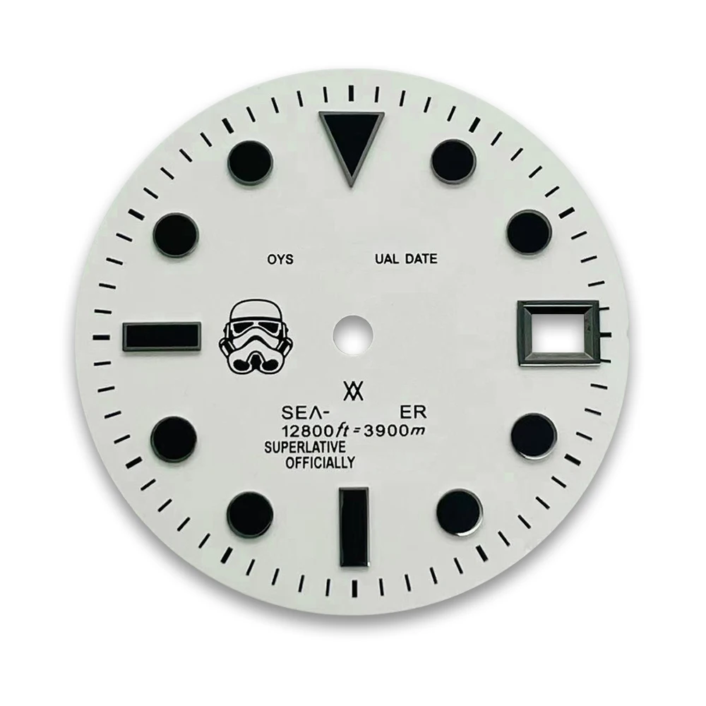 28.5mm S Logo SEA Black Knight Dial Suitable For NH35/NH36/4R35/4R36 Movement Black/White Color Watch Modification Accessories
