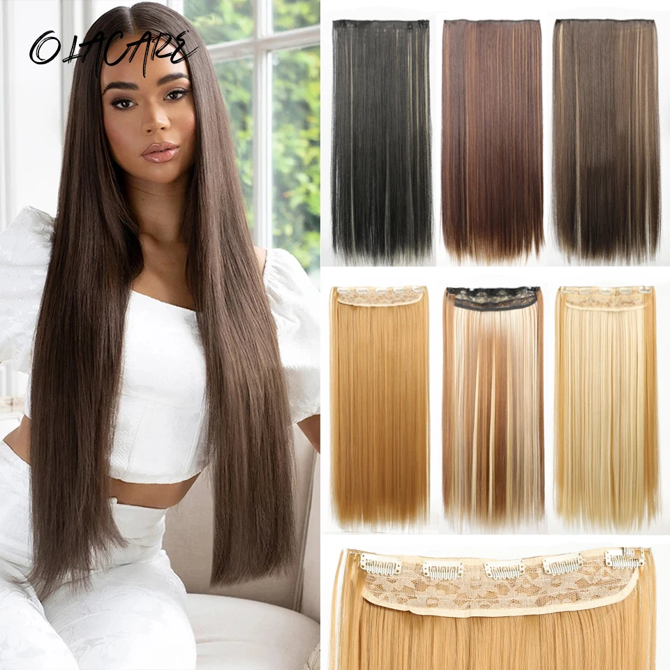 Synthetic Hair Extensions One Piece 5 Clips Straight Black Brown