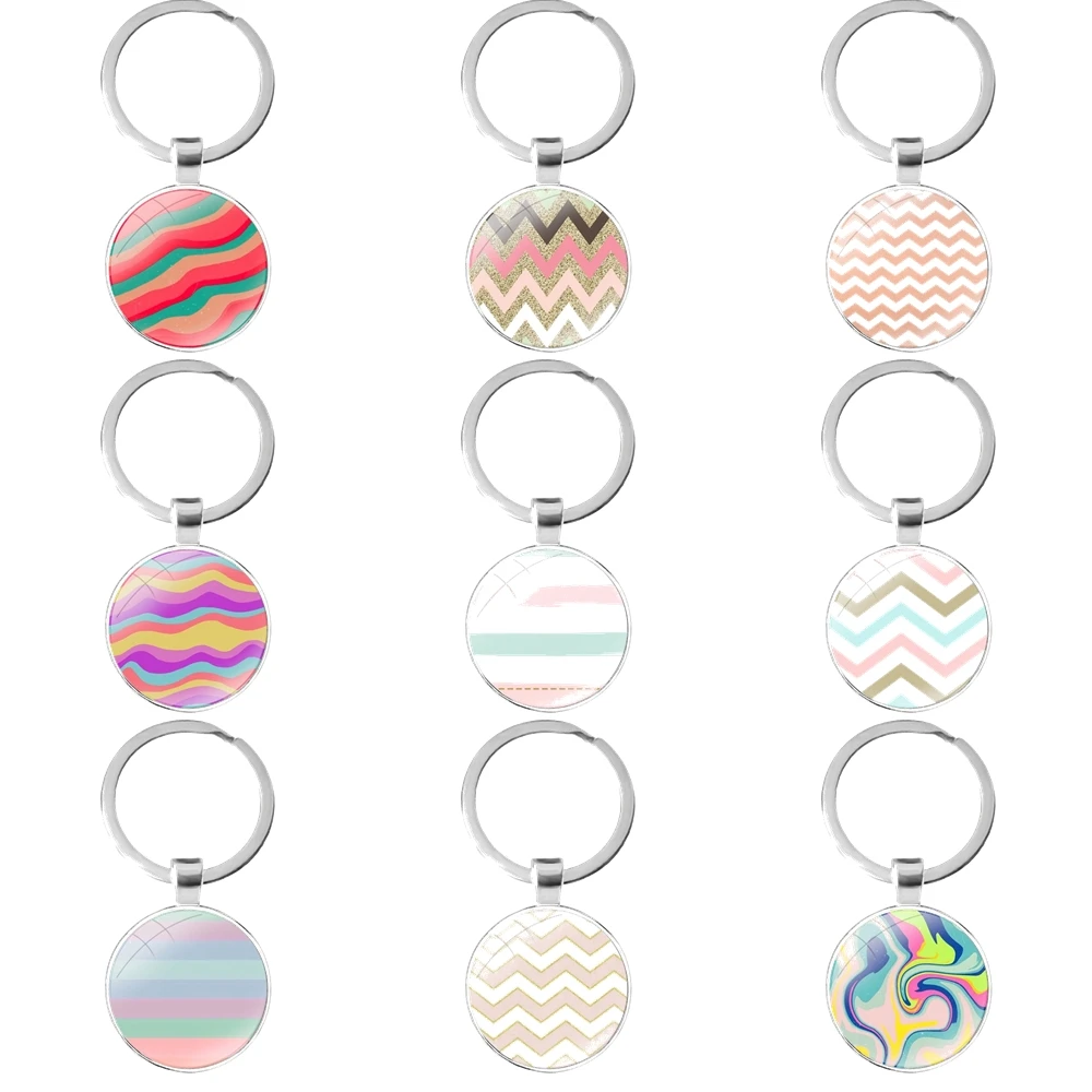 

stripe gold glitter Wavy glass cabochon keychain Bag Car key chain Ring Holder Charms keychains Gifts Cartoon Funny Decor Design