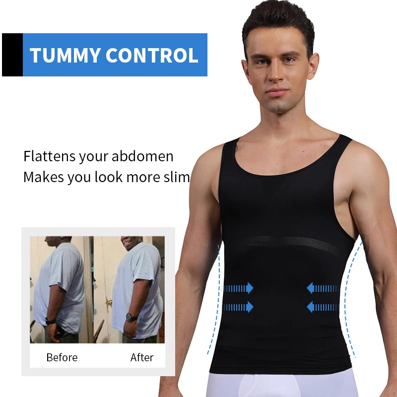 MISS MOLY Men Body Shaper Slimming Compression Shirts Tummy Control Tank  Top Belly Slimmer Underwear 