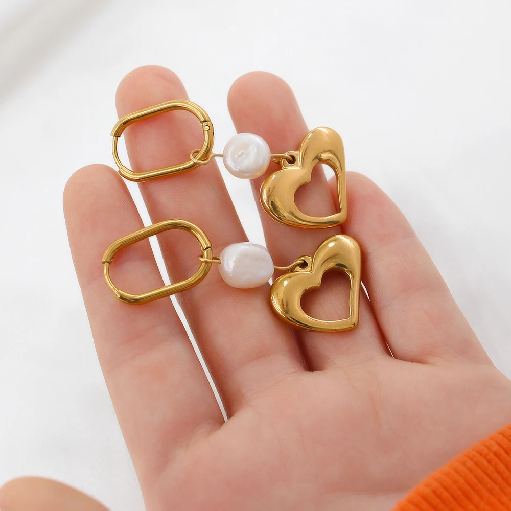 

2023 New Love Heart Pendant Freshwater Pearl Fashion Charm Stainless Steel Drop Earrings Women's Jewelry Wedding Gift Wholesale