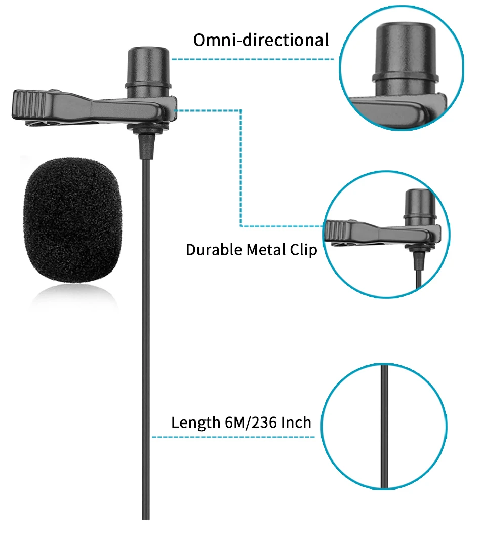 gaming mic BOYA BY-M1/M1 PRO/M1DM 6m Clip-on Omnidirectional Condenser Monitor Lavalier Microphone for Canon iPhone Podcast Nikon Sony gaming headphones with mic