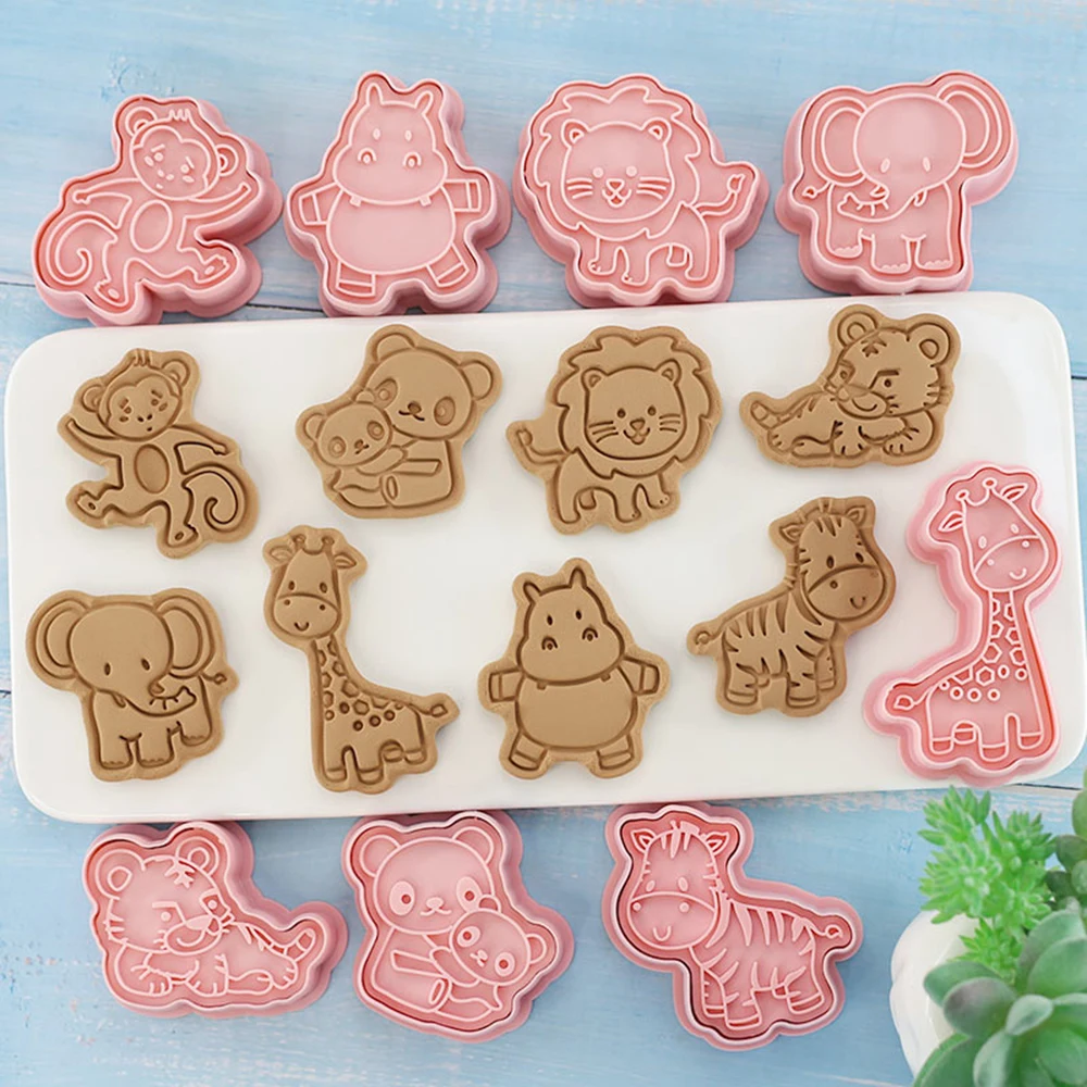 8Pcs/set Plastic 3D Cookie Cutters Cartoon Cute Cookie Molds Stamp Biscuit Cutter Kids Diy Baking Tools Kitchen Pastry Accessory Cookie Cutter Cookie Mould Cookie Printing Mold