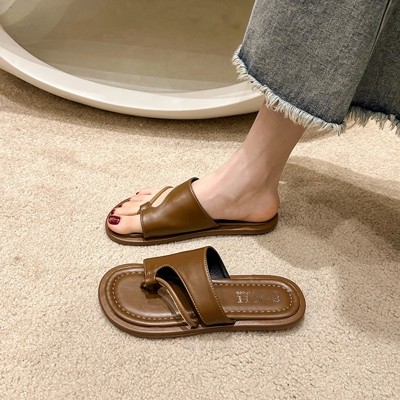 

Summer Oxford Women's Sandals Flat Slips Leather Flip Flops Fashion Round Toe Flat Sandals Women's Shoes New Roma Fashion Women