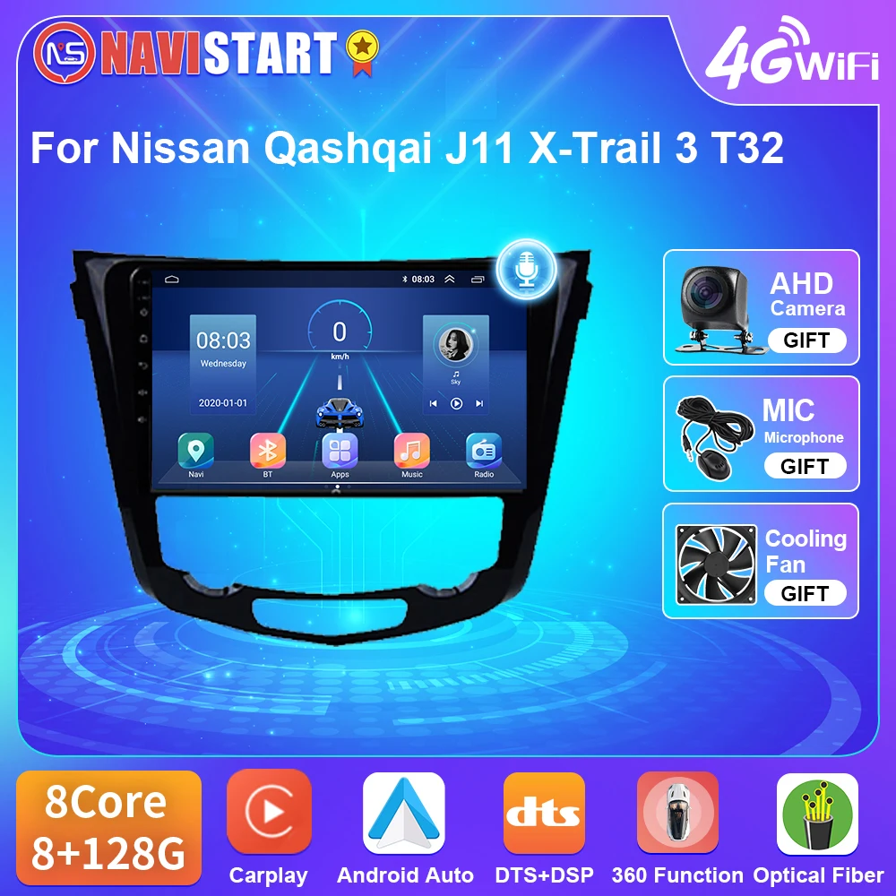 

NAVISTART Car Radio For Nissan Qashqai J11 X-Trail 3 T32 2013 2014 2015 2016 2017 Multimedia Video Player Navigation 4G GPS DSP