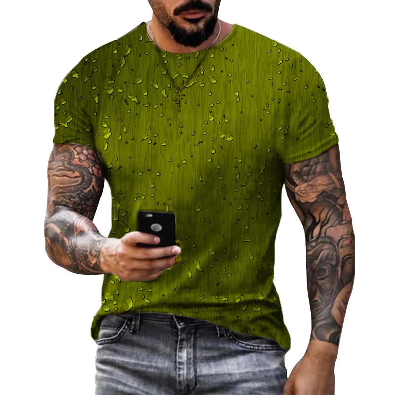 

Men's Green T-shirt Water Drop Pattern Short Sleeve Textured Men's T shirts Casual Versatile Top Summer Loose Oversize Sweatshir