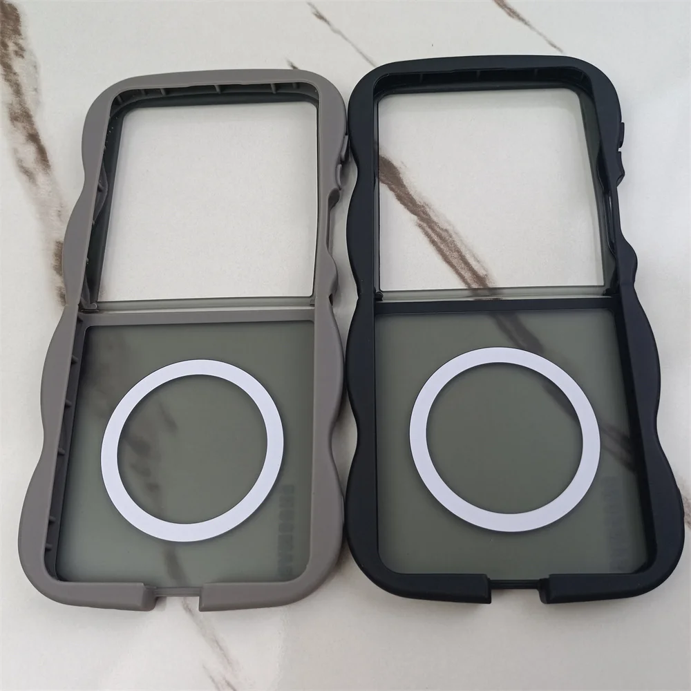 Translucent Wavy Frame Magnetic Luxury Shockproof Case with Silicone Back Cover